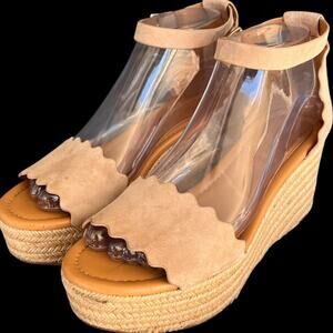 J. Crew Espadrilles Women's Size 6.5 Wedge Sandals Tan Suede Leather Flatform